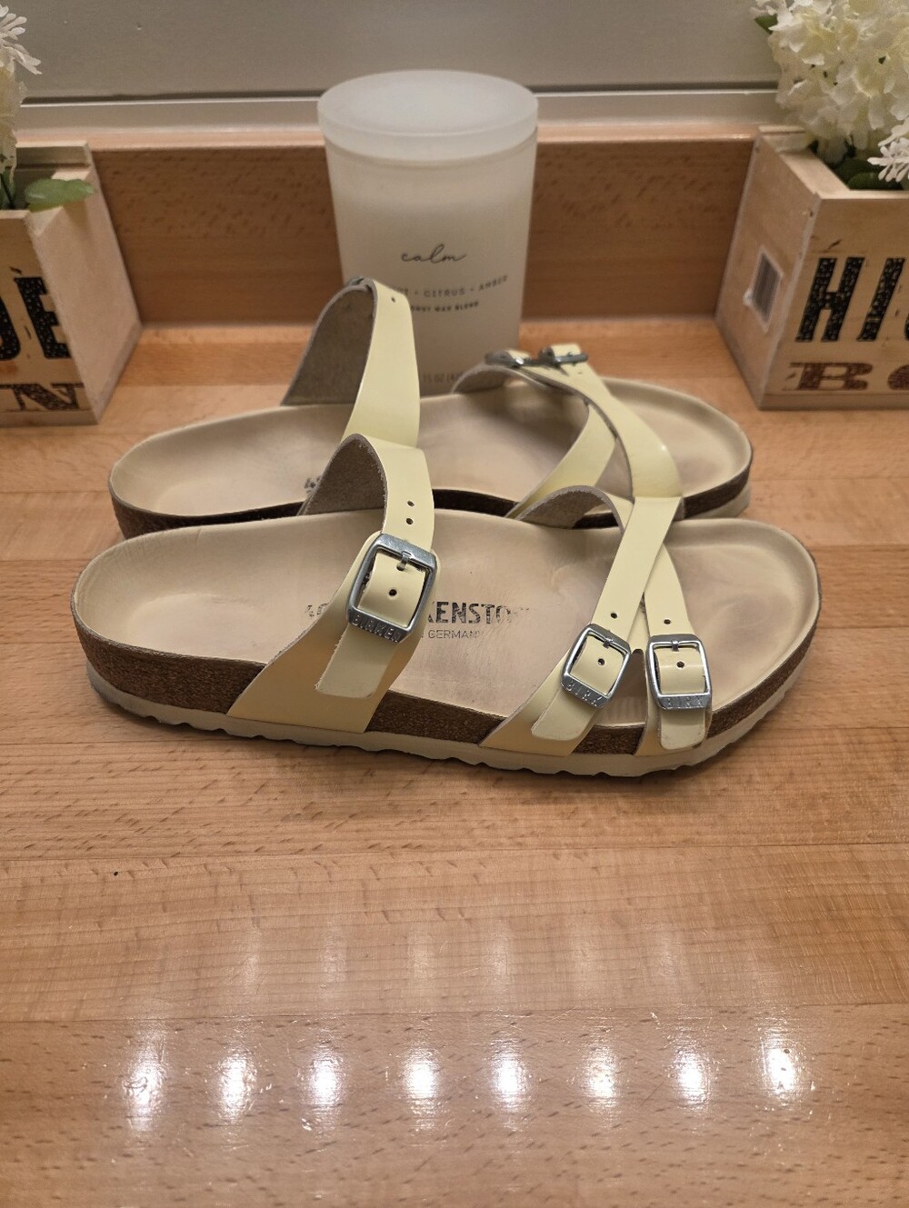 Birkenstock Franca High Shine Butter Natural Leather Sandals Women's Size EU 40